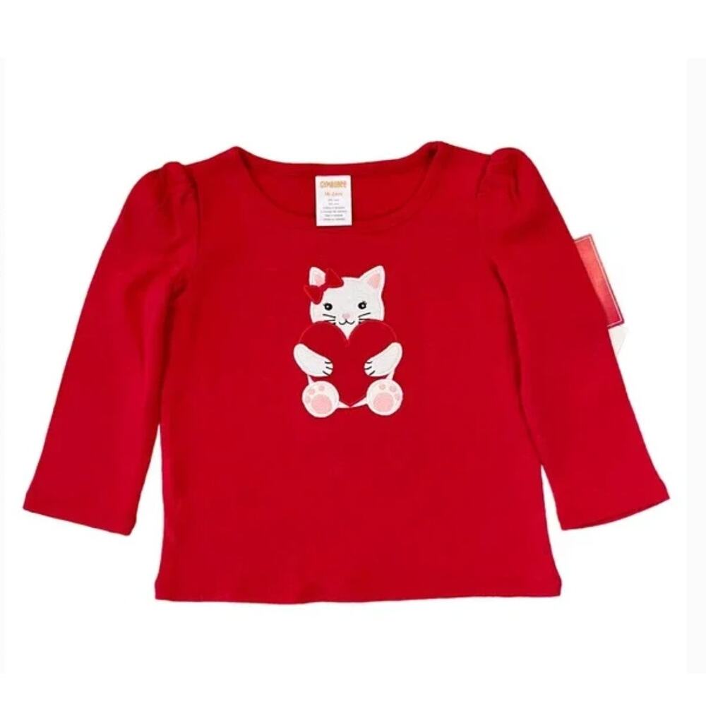 **NWT Gymboree Girls Red W/Embroidered Valentine Heart Cat Top